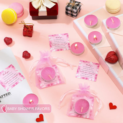 Tealight Candles Party Favor Sets 50 Pack with Gift Bags and Cards - Unscented Paraffin Wax for Parties, Celebrations and Guest Favors