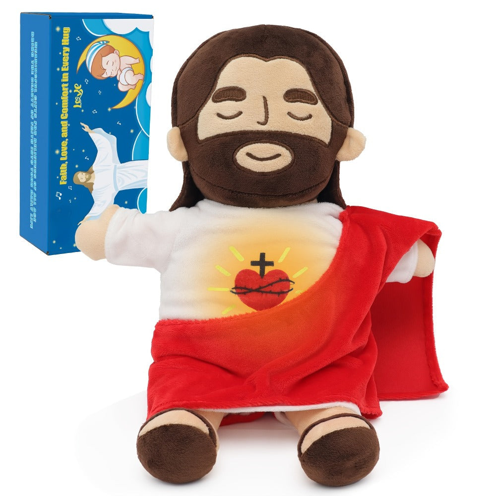 Sacred Heart of Jesus Plush Doll 15.7 Inch - Breathing Glowing Light Christian Religious Toy for Kids
