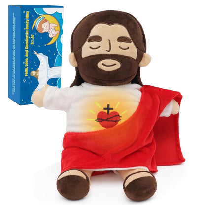 Sacred Heart of Jesus Plush Doll 15.7 Inch - Breathing Glowing Light Christian Religious Toy for Kids