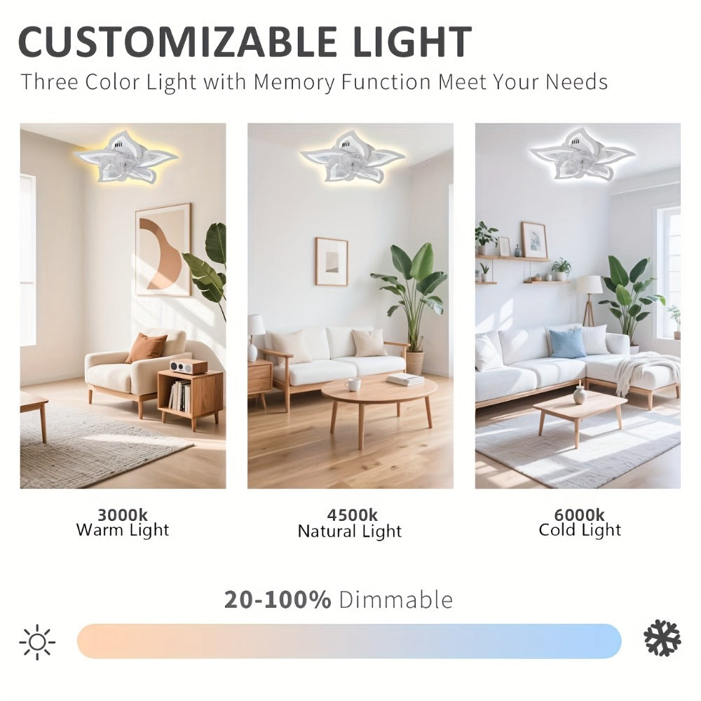 Ceiling Fan with Light 27 Inch Flush Mount - Low Profile 6-Speed 3-Color Dimmable LED, Remote & App Control