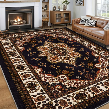 Bohemian Round Rug Large – Soft Non-Slip Machine Washable Vintage Area Rug for Living Room Bedroom Floor Decor
