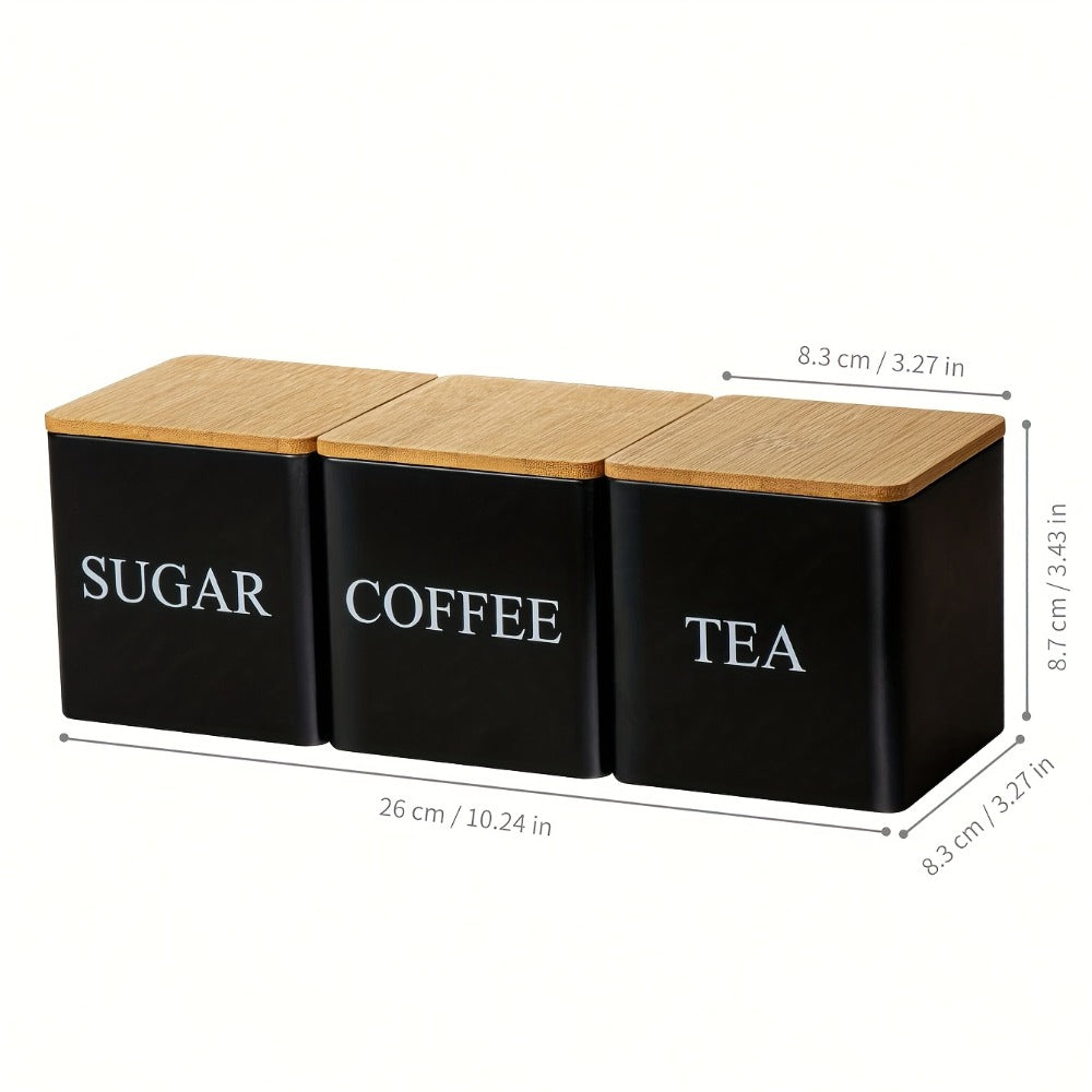 Black & White Ceramic Storage Jars Set of 3 – Airtight Kitchen Canisters for Coffee Beans, Tea, Sugar & Spices