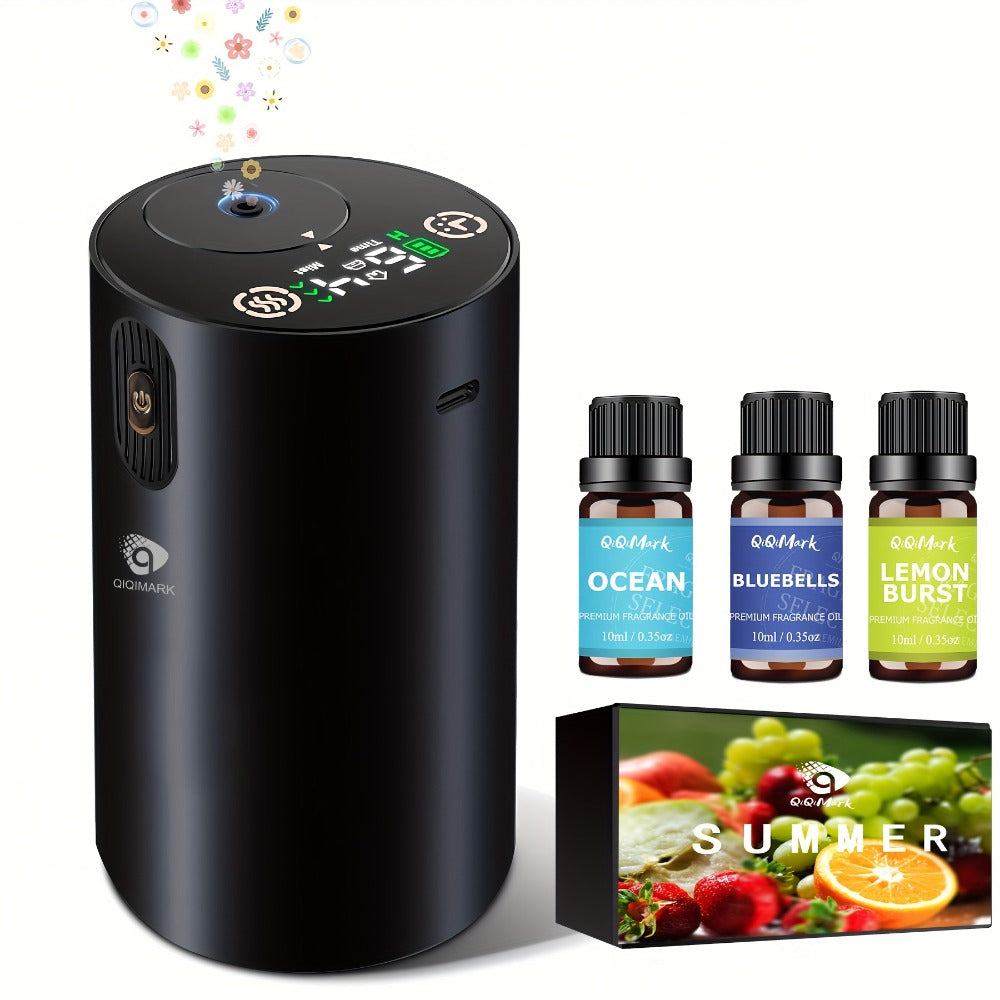 Waterless Essential Oil Diffuser with Four Mist Levels, 1–6 Hour Timer and Silver or Black Oil Bundles