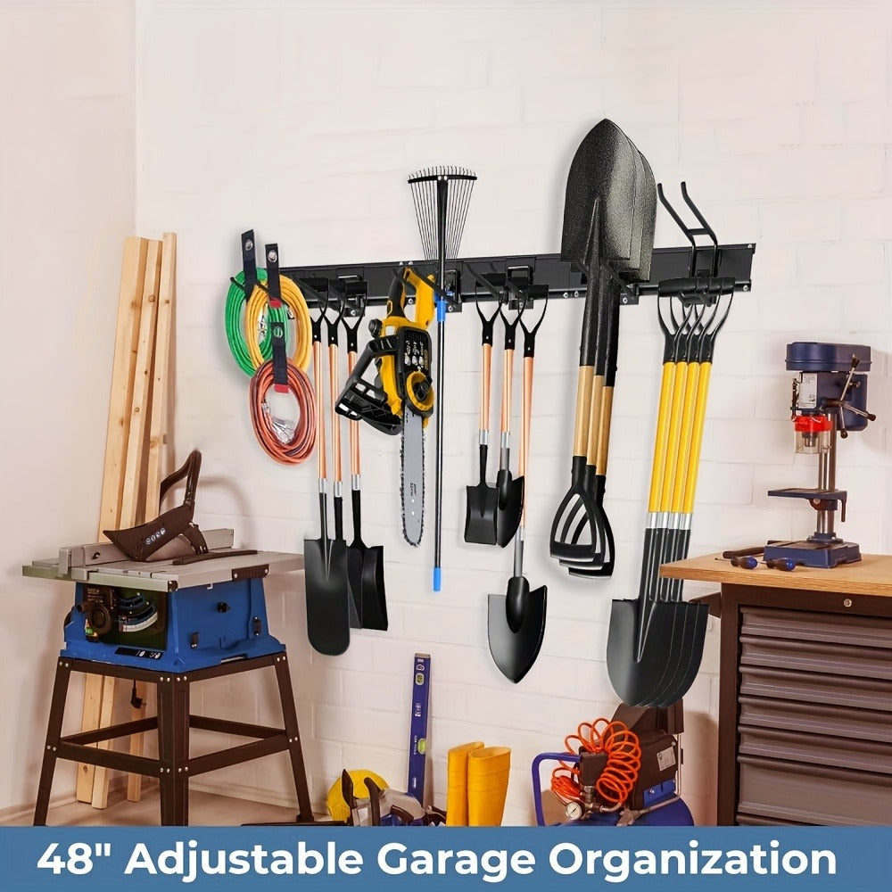 Garage Tool Organizer Wall Mount 48", Pegboard with Adjustable Swivel Hooks, 1 Double Hook & 5 Straight Hooks