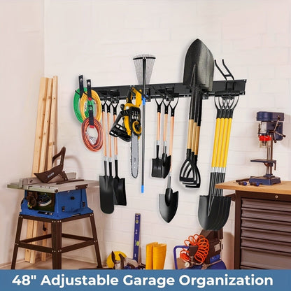 Garage Tool Organizer Wall Mount 48", Pegboard with Adjustable Swivel Hooks, 1 Double Hook & 5 Straight Hooks