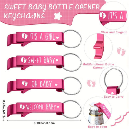 Baby Shower Party Favors, 96-Piece Set for 24 Guests with Shot Glasses, Bottle Openers, Thank You Tags and Organza Bags