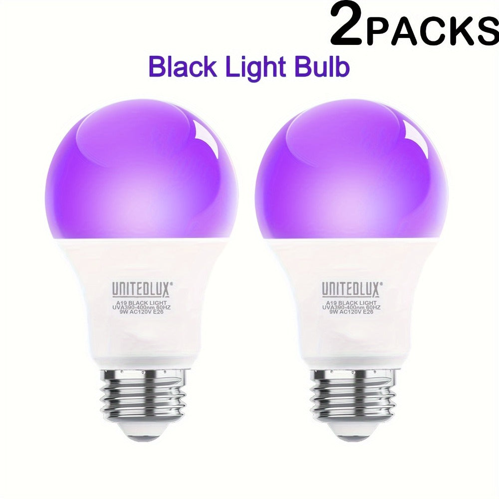 Black Light Bulbs 6 Pack A19 E26 LED UV Bulbs 9W 60W Equivalent 390-400nm UVA Glow in the Dark for Home, Desk and Accent Lighting