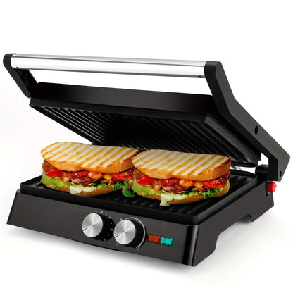 Panini Press Grill 3-in-1 Electric Indoor Grill with Non-Stick Plates - 180° Flat Grill for Entryways, Bedrooms and Living Spaces