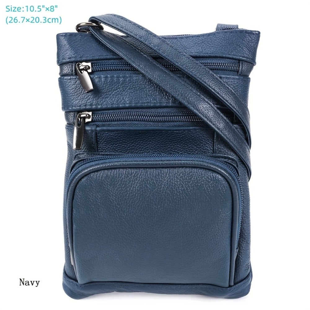 Genuine Leather Shoulder Bag for Women Men Soft First-Layer Cowhide Crossbody Bag Multi-Pocket Messenger Bag 3 Sizes Fits Smartphone Tablet