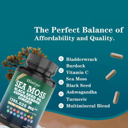 Sea Moss Capsules 3-Pack 180ct with Black Seed Oil Ashwagandha Turmeric Vitamin C D3 for Bath Time, Home Spa and Personal Care