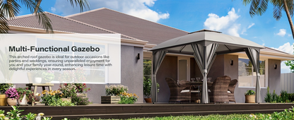 Gazebo Canopy Tent 10x10ft Arch Double Roof Mosquito Net Curtains for Garden, Yard and Pest Management