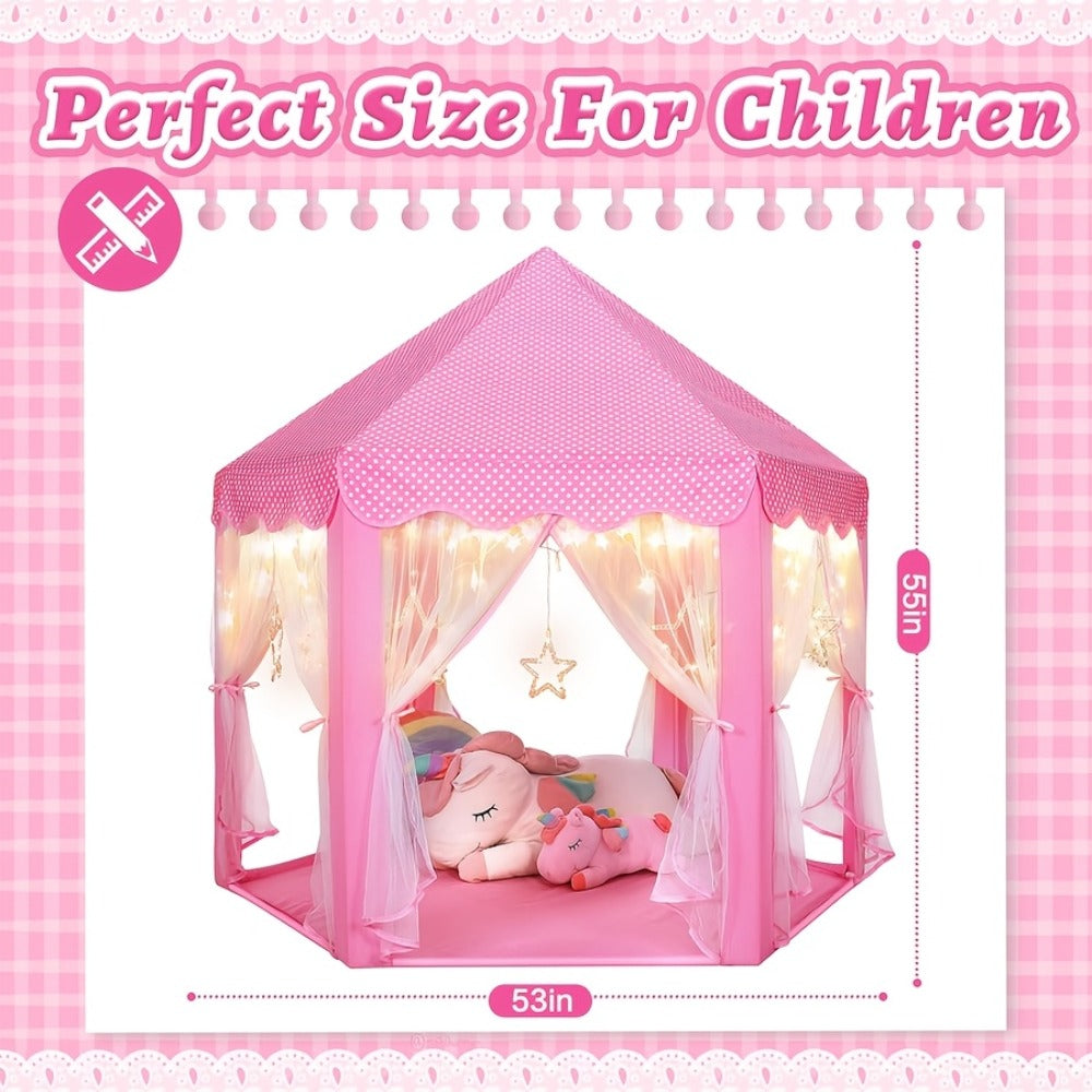 Pink Princess Hexagon Play Tent for Girls Indoor Dream Castle with Gauze with the Listed Color, Size or Set Options for Everyday Use