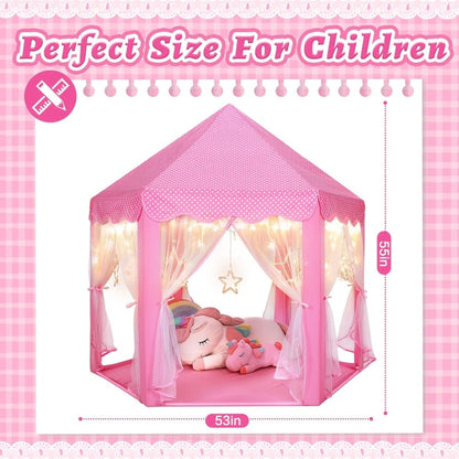 Pink Princess Hexagon Play Tent for Girls Indoor Dream Castle with Gauze with the Listed Color, Size or Set Options for Everyday Use