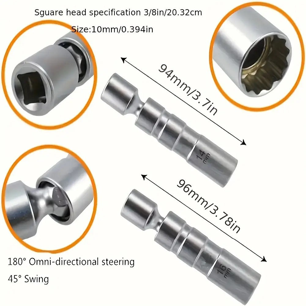 Magnetic Spark Plug Socket Set 14mm 16mm with 3/8" Drive Alloy Steel Ratchet Wrench 2-Piece Universal Spark Plug Removal Tool Kit for Car