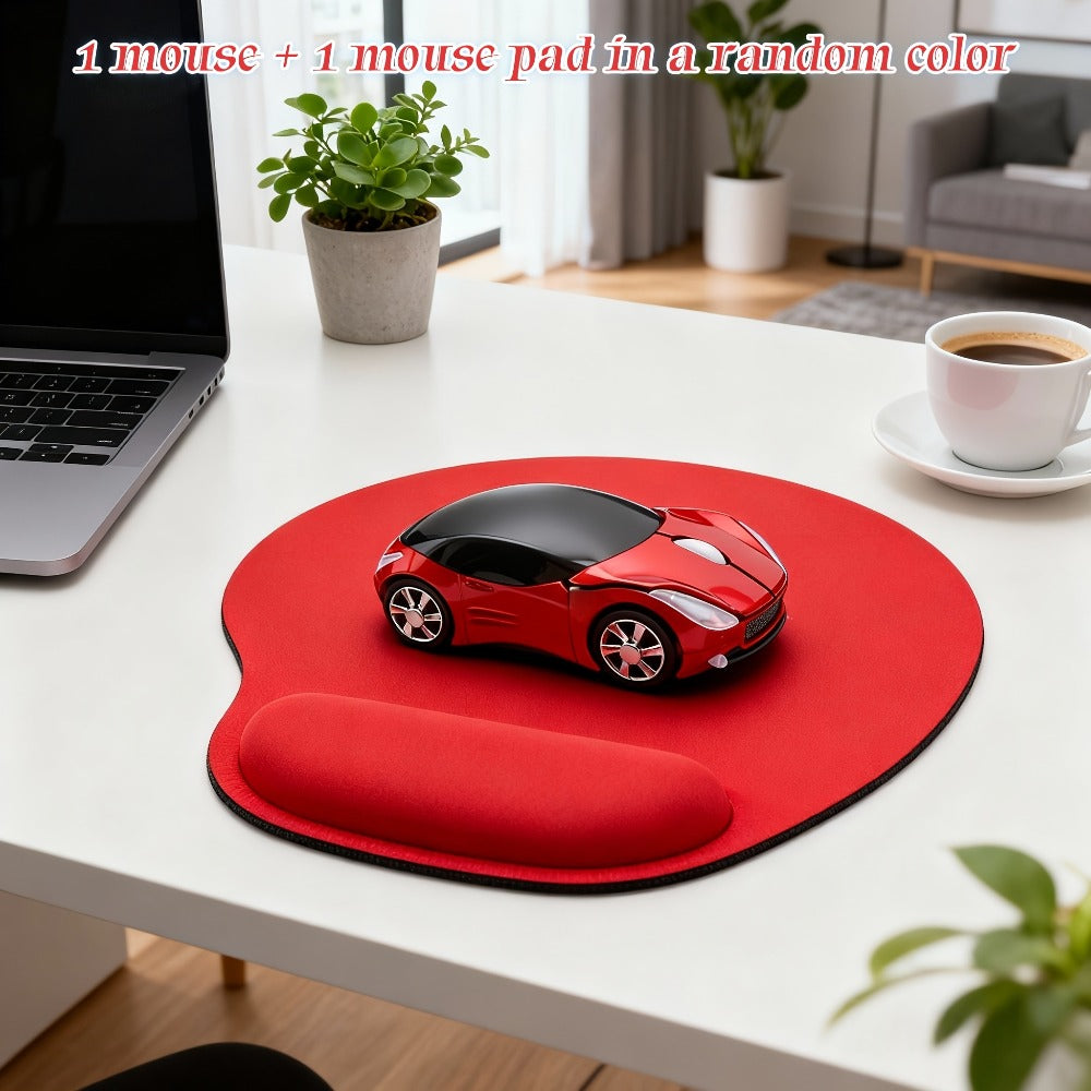 Car Shaped Mouse and Mouse Pad Bundle Set – 2-Piece Creative Novelty Wired USB Optical Mouse + Surprise Color Pad for PC, Laptop