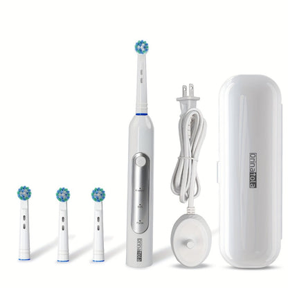 Electric Toothbrush with 3 Rotating Cleaning Modes – Induction Charging, 4 Replacement Brush Heads, Travel Case Included