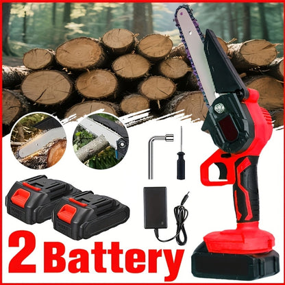 Cordless Mini Chainsaw 6 Inch with 2 Batteries & Charger, Auto Chain Tensioning Auto Lubrication Handheld Electric Saw