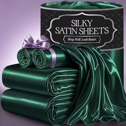 Sheet Set, Satin Bedding with 16-Inch Fitted Pocket, Three- or Four-Piece Size Configuration and Seven Solid Colors
