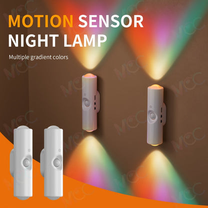 LED Magnetic Night Light Dual Voice & Motion Sensor, 9 Colors Dimmable, 665mAh Battery, Drill-Free Magnetic Install for Hallway
