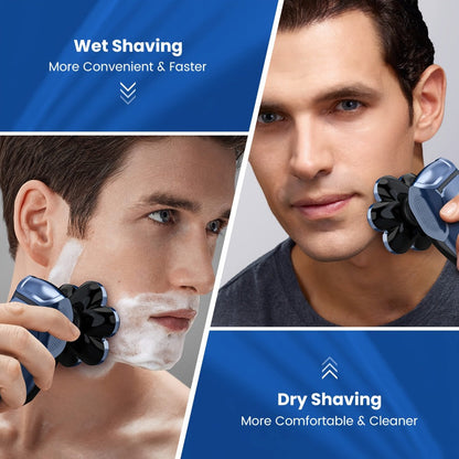 Skull Shaver for Bald Men 5-in-1 Rechargeable Rotary Electric Razor - 7D Floating Heads, 3-Speed LED Display Grooming Kit