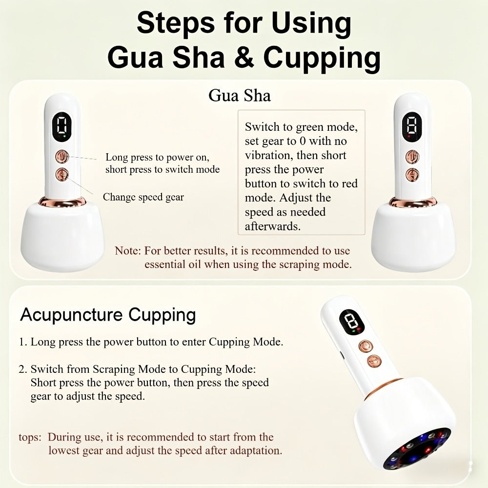 Vacuum Cupping Massager USB Rechargeable Scraping Massage Device Intelligent Suction Cup with 1200mAh Battery for Home or Salon Spa Use