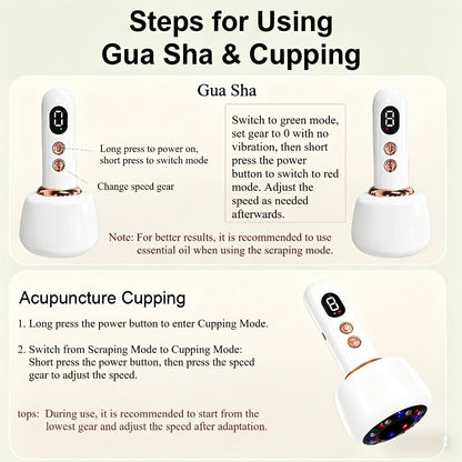 Vacuum Cupping Massager USB Rechargeable Scraping Massage Device Intelligent Suction Cup with 1200mAh Battery for Home or Salon Spa Use