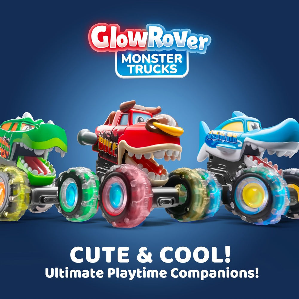 Monster Truck Toys for Toddlers 3-Pack LED Light Up Wheels Press & Go Animal Trucks Shark Bull Dinosaur