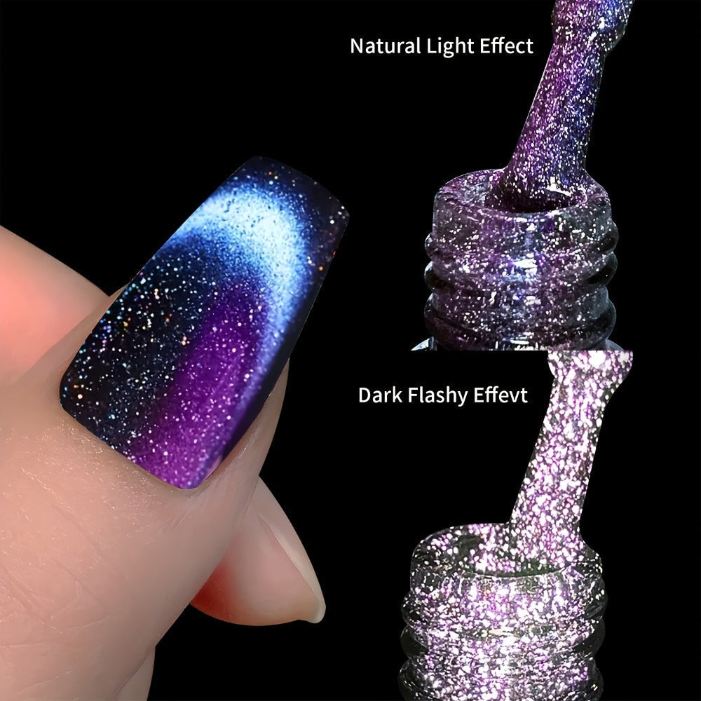 Magnetic Cat Eye Gel Nail Polish 9D Holographic Rainbow Glitter Blue & Purple – LED UV Soak-Off Gel Polish Paraben-Free Water-Based Formula