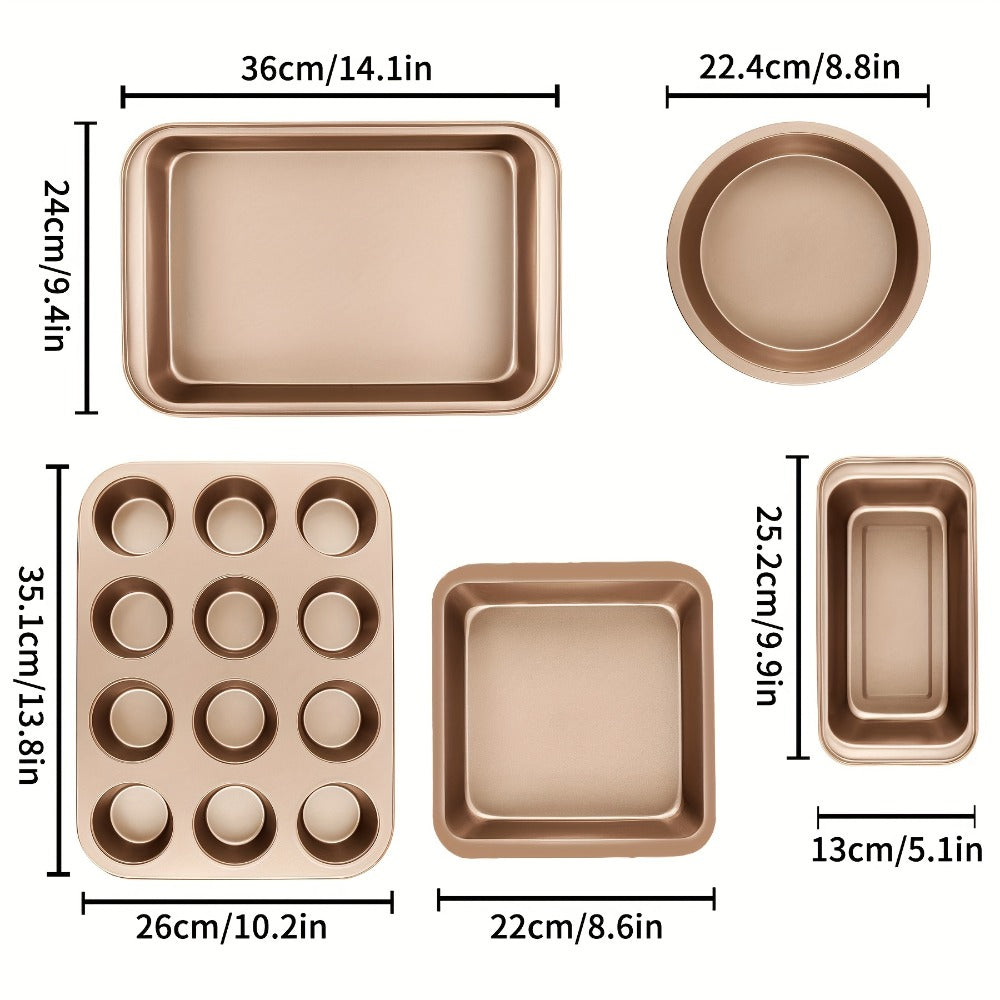 Nonstick Bakeware Set Stackable Space-Saving - Round & Square Pans, Waffle Tray, Cookie Sheet, Carbon Steel Baking Pan Set for Oven