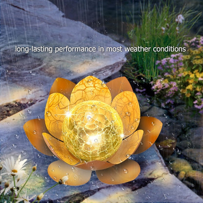 Solar Lotus Cracked Glass Ball Garden Lamp 2pcs, Metal Cracked Ball Solar Light for Outdoor & Indoor Decoration