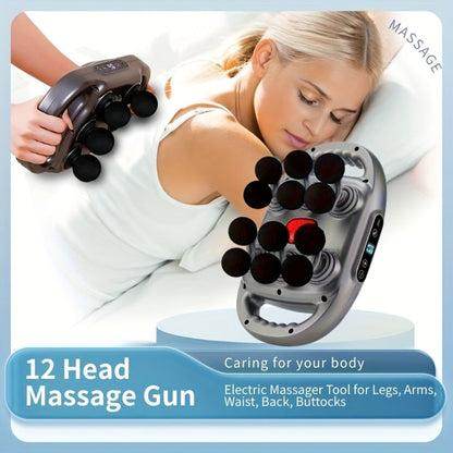 Massage Gun 12 Heads Deep Tissue Percussion Massager Set for Back Neck Shoulders Legs Foot Pain Quiet Handheld Electric Body Massager