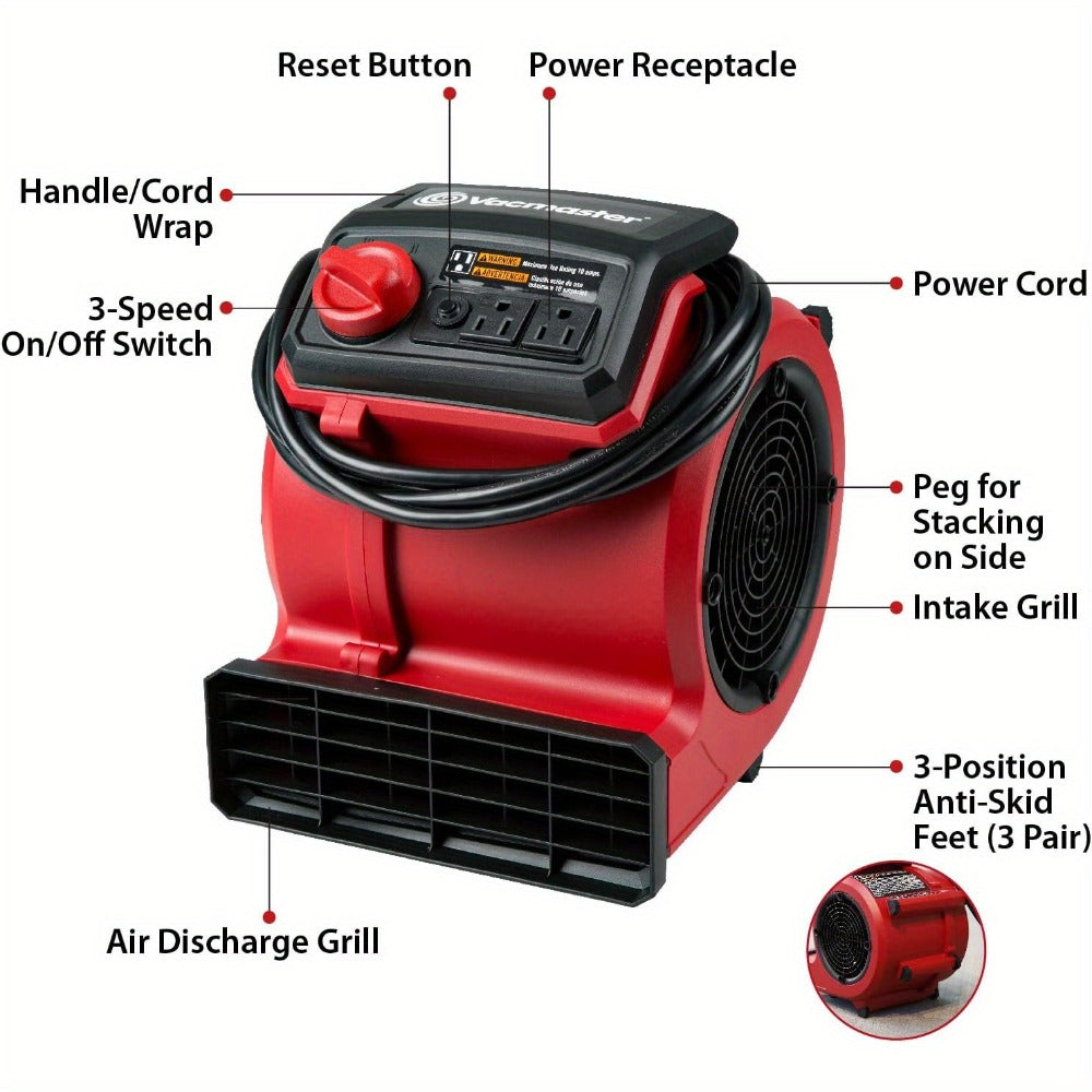 Air Mover Floor Dryer 550 CFM Portable Carpet Blower Fan for Water Damage Restoration Drying for Entryways, Bedrooms and Living Spaces