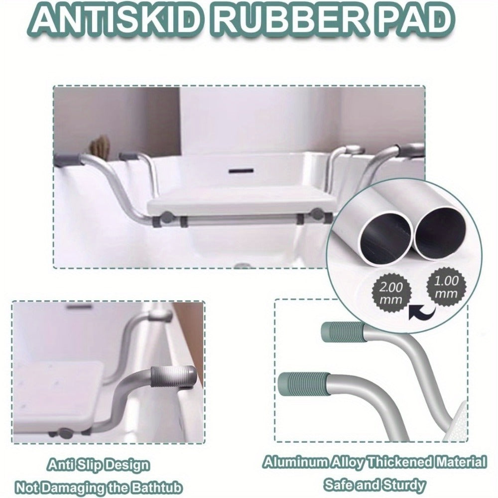 Bath Seat Adjustable Aluminum Shower Chair, Suspended Bathtub Stool with Anti-Slip Handles, Retractable Bath Board for Elderly