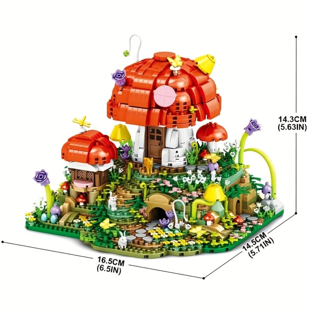 Fairy Mushroom House Building Blocks Set 2000+ Pcs – Mythical Fantasy Miniature Architecture Model 663 Desktop Decoration Display for Adults