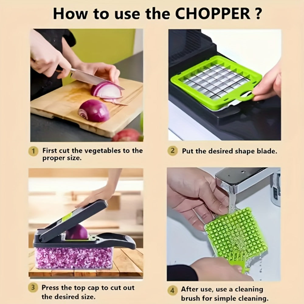 Vegetable Chopper 18-in-1 Upgraded Mandoline Slicer – Professional Onion Chopper Food Dicer Cutter with Container