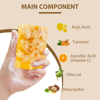 Kojic Acid Turmeric Soap Bar Set 12 Pack 100g with 4 Bubble Nets – Ginger Lemon Handmade Moisturizing Brightening Body Soap for Dark Spots