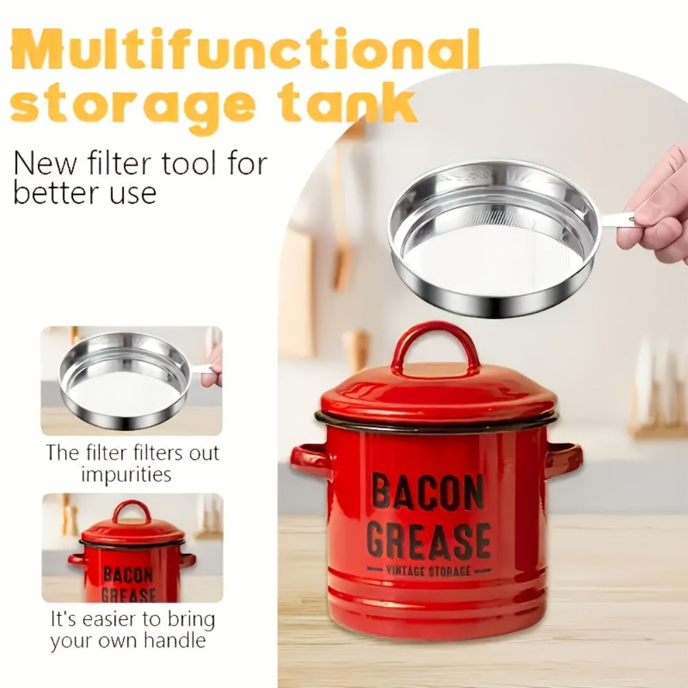 Bacon Grease Container with Lid, Large Grease Storage Can with Heat-Resistant Filter, Silicone Spatula & Cleaning Sponge Set