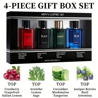 EDT Cologne Gift Set for Men 4 Piece Variety 4 Different Scents Long Lasting Fragrance Mini Bottles 0.85oz Each Travel Friendly Holiday