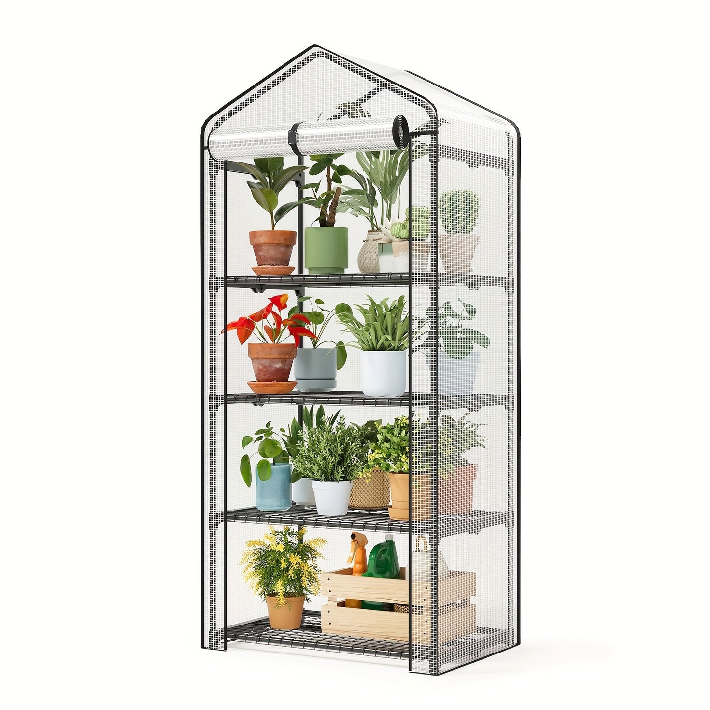 Tiered Greenhouse Shelves 3/4-Tier Portable Mini Plant Greenhouse with PE Cover & Aluminum Frame, Indoor Outdoor Warm House for Seedlings