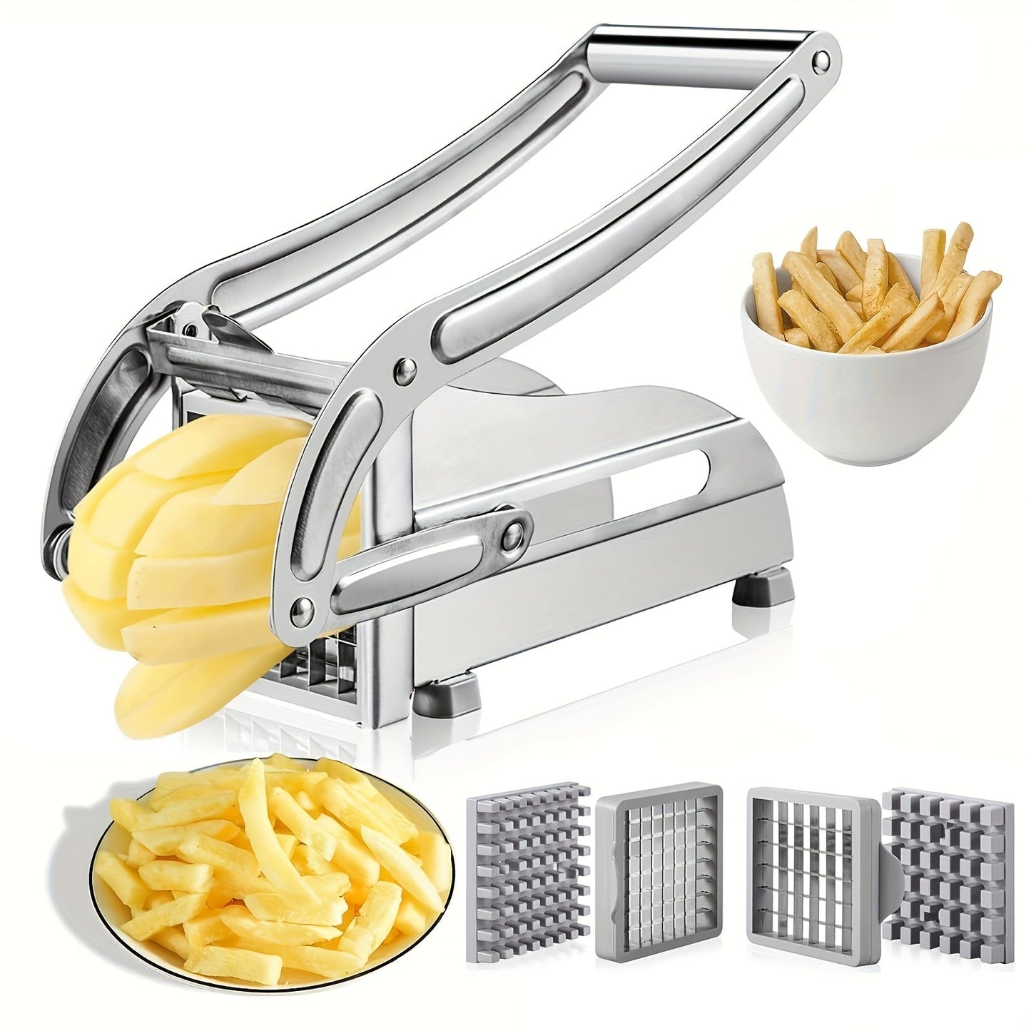 French Fry Cutter, Stainless Steel Vegetable & Potato Slicer, Multi-Function Food Chopper for Potato
