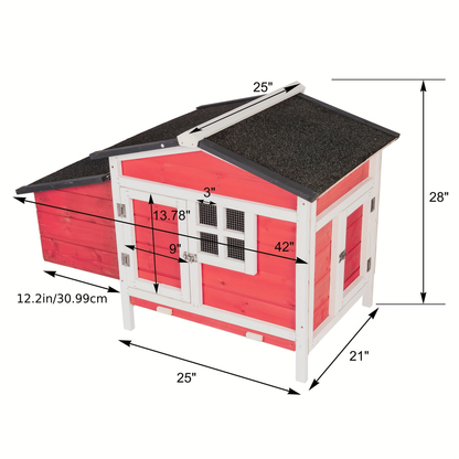 Hen House Outdoor Wooden Chicken Coop with Nesting Box Ramp Removable Tray Elevated Design Fir Wood for Garden, Patio and Yard Use