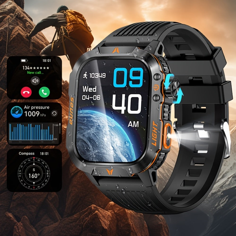 Smart Watch 2.01-Inch Rugged Display with Compass, LED Flashlight, Calling and Three Strap Combinations