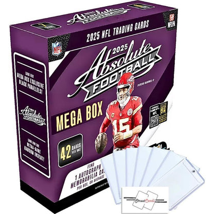 2025 Panini Absolute Football Mega Box 42 Trading Cards 1 Auto or Memorabilia Card Per Box Kaboom Inserts Black Parallels 6 Toploaders