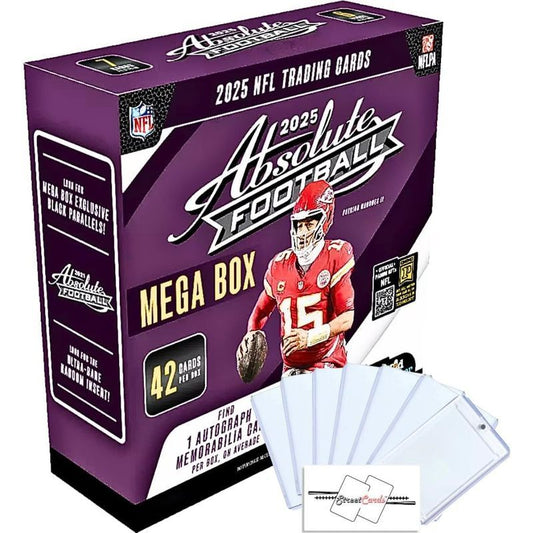 2025 Panini Absolute Football Mega Box 42 Trading Cards 1 Auto or Memorabilia Card Per Box Kaboom Inserts Black Parallels 6 Toploaders