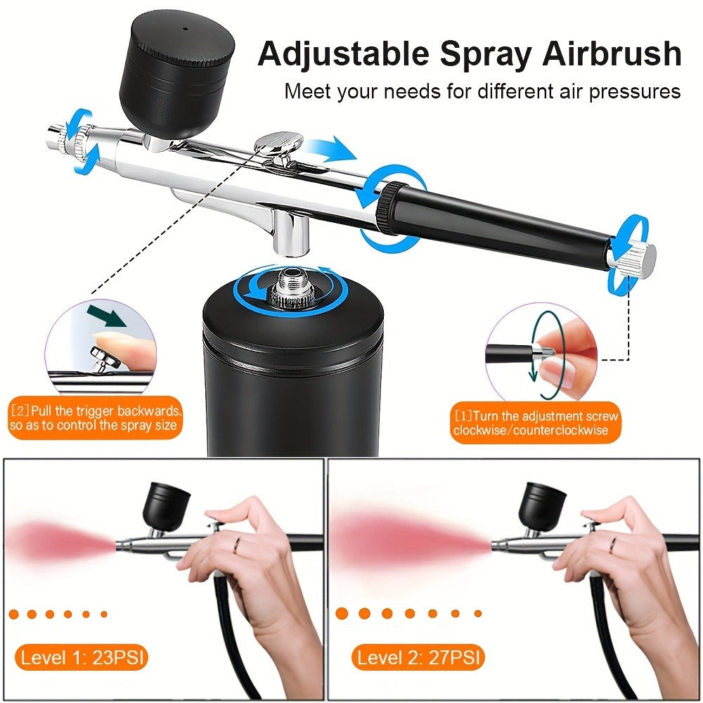 Rechargeable Airbrush and Compressor Kit with Black or Pink Two-Speed Pump, Two Paint Pots and Cleaning Brushes