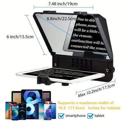 A10 Portable Teleprompter for Smartphone & DSLR Camera, Phone Holder & Remote Control for Video Recording