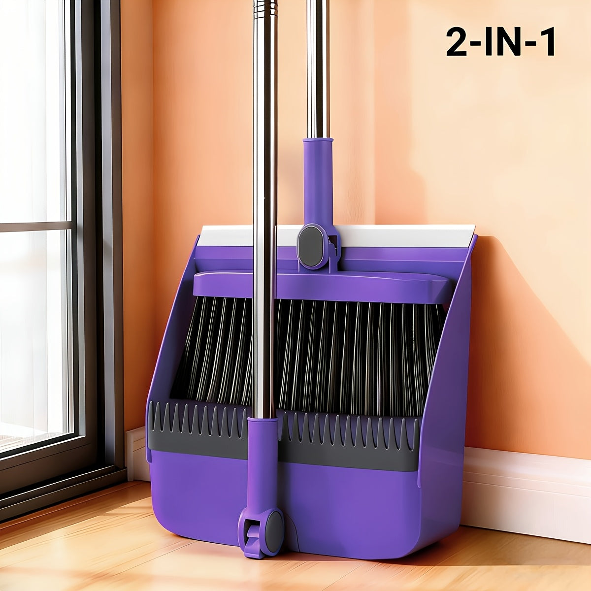 Foldable Broom and Dustpan Set with Long Handle 2-in-1 3-in-1 4-in-1 Floor Brush Combo for Home Office Dorm Room Indoor Outdoor Cleaning