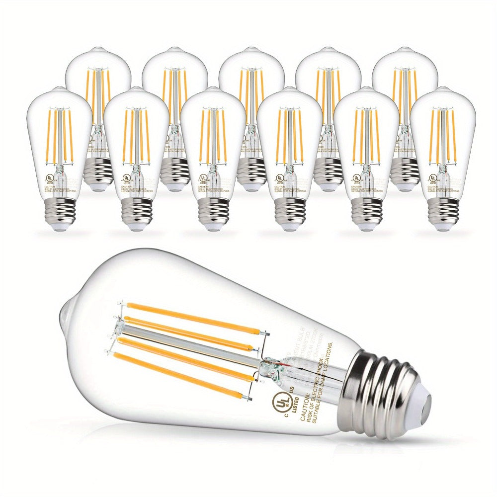 ST58 Vintage Edison LED Filament Bulb 8W 2700K Warm White Dimmable – 60W Equivalent E26 Base Clear Glass Antique Style for Chandelier