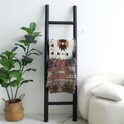 Blanket Ladder 57 Inch Wood Freestanding Farmhouse Quilt & Towel Display Rack - Rustic Wooden Wall Leaning Holder for Living Room