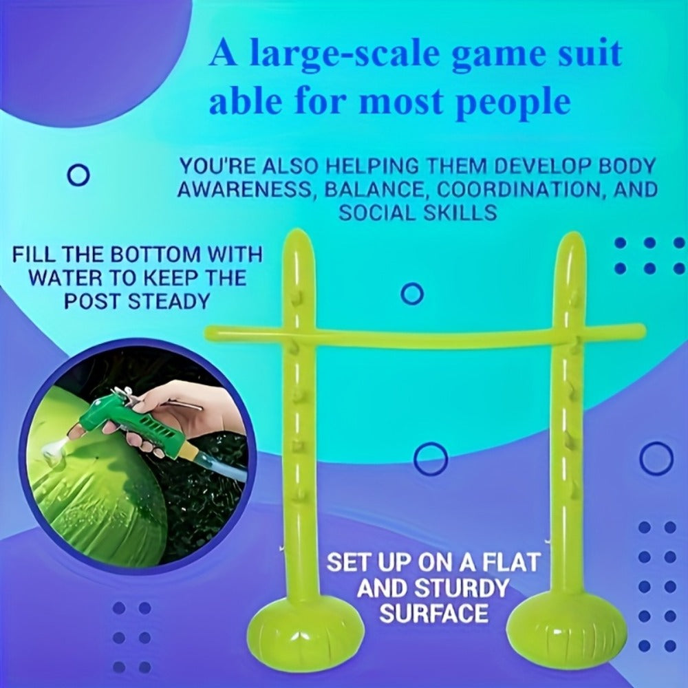 Blue Inflatable Limbo Game with Two Weighted-Base Uprights and Horizontal Bar for Outdoor Parties